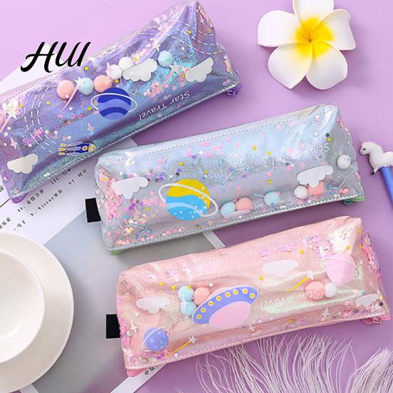 Cute Pencil Bag Case Rectangular Waterproof Stationery with Multiple Compartments Soft Pouch for Pens Erasers Rulers School Office Supplies Holder