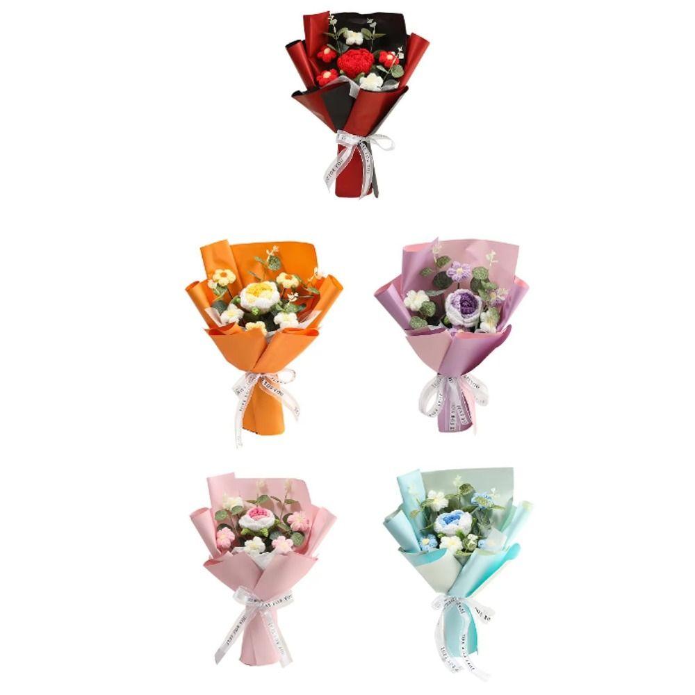 Finished Knitted Crochet Flower Bouquet Completed Crochet Handmade Flower  Graduation Gift