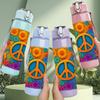 1PC Floral Peace Sign Pattern 750ml Color Plastic Sports Water Bottle Leakproof Flip Straw Lid Suitable for Sports Office Home Use