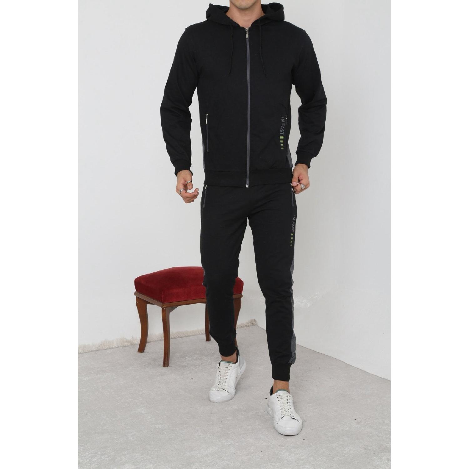 

Men s Black Rubber Leg Zippered Tracksuit L чорний