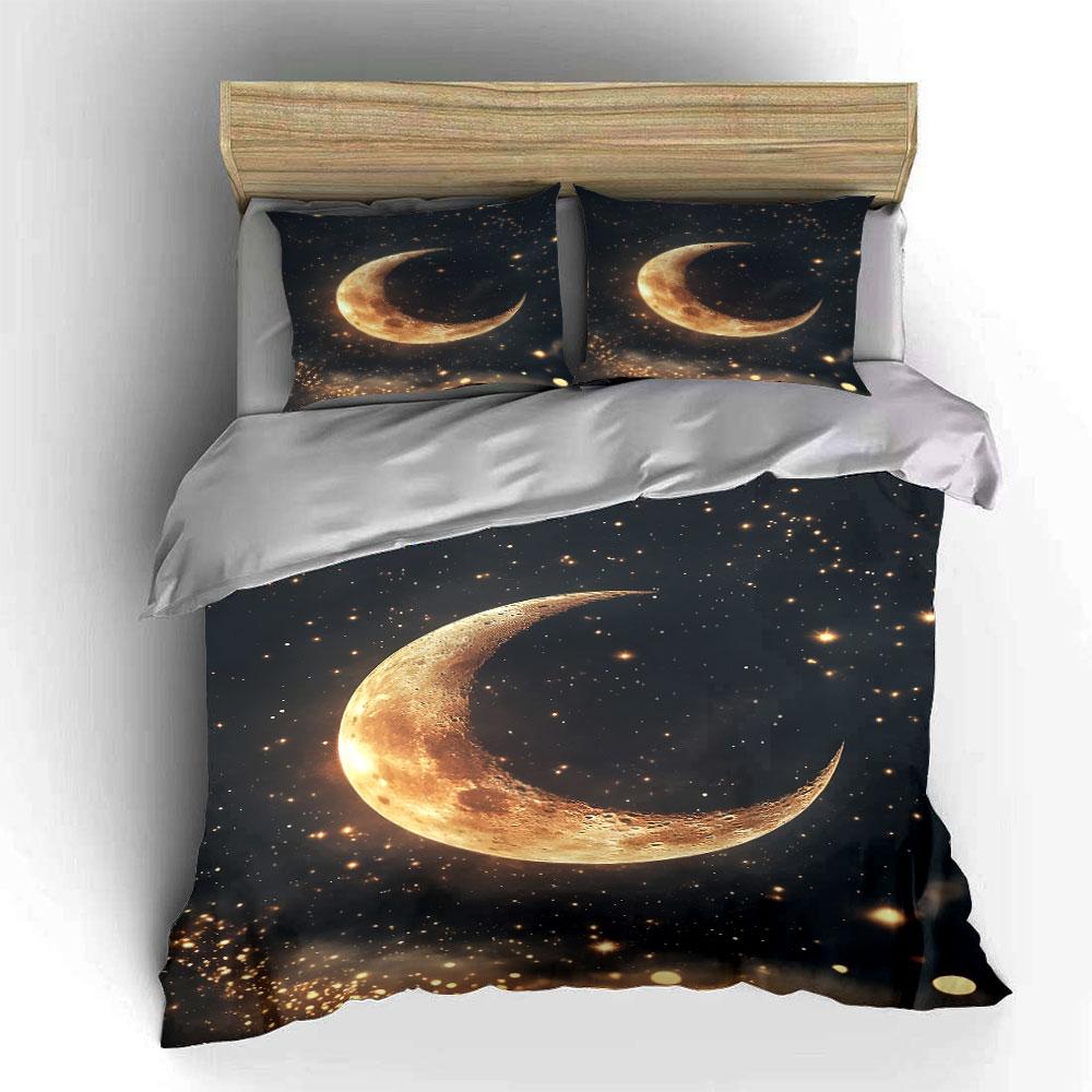 Golden crescent moon pattern. Bedding sets Duvet cover sets Duvet covers Pillowcases(1 * Duvet Cover 2 * Pillowcases without duvet insert)
