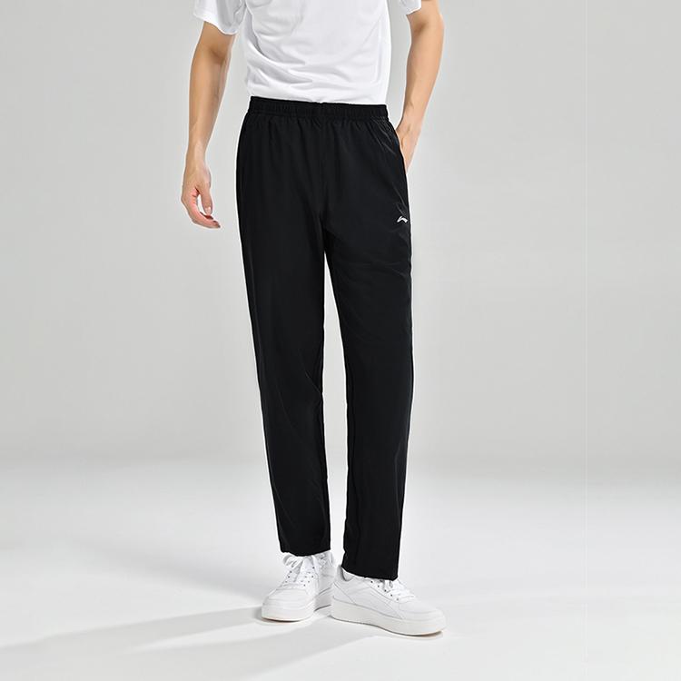 Li Ning Badminton Series Minimalist Brand Logo Printed Lace-Up Straight Leg Comfortable Casual Pants Unisex pants Black AYKU985-1