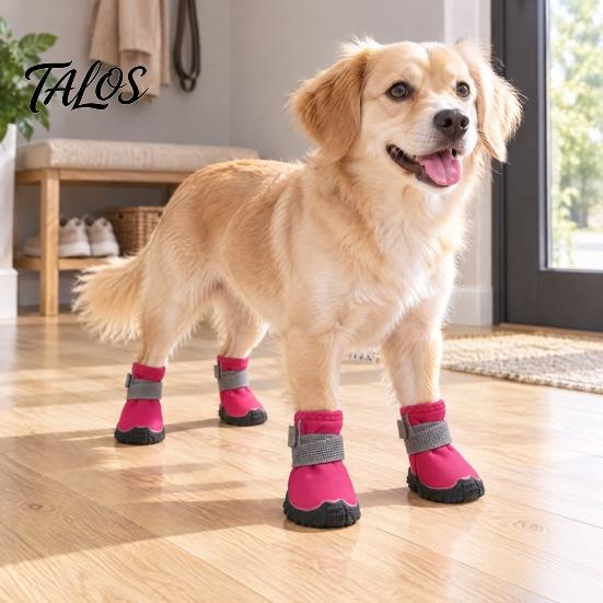 Winter Warm Boots for Outdoor Walking Waterproof Dog Shoes Small Medium and Large Dogs, Non-Slip Oxford Cloth Easy Wear Booties Muddy Paths