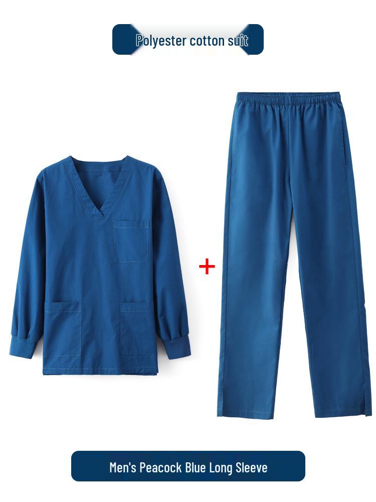 Unisex Short-Sleeve Surgical Gown and Long-Sleeve Workwear Scrub Set - Polyester/Cotton Blend