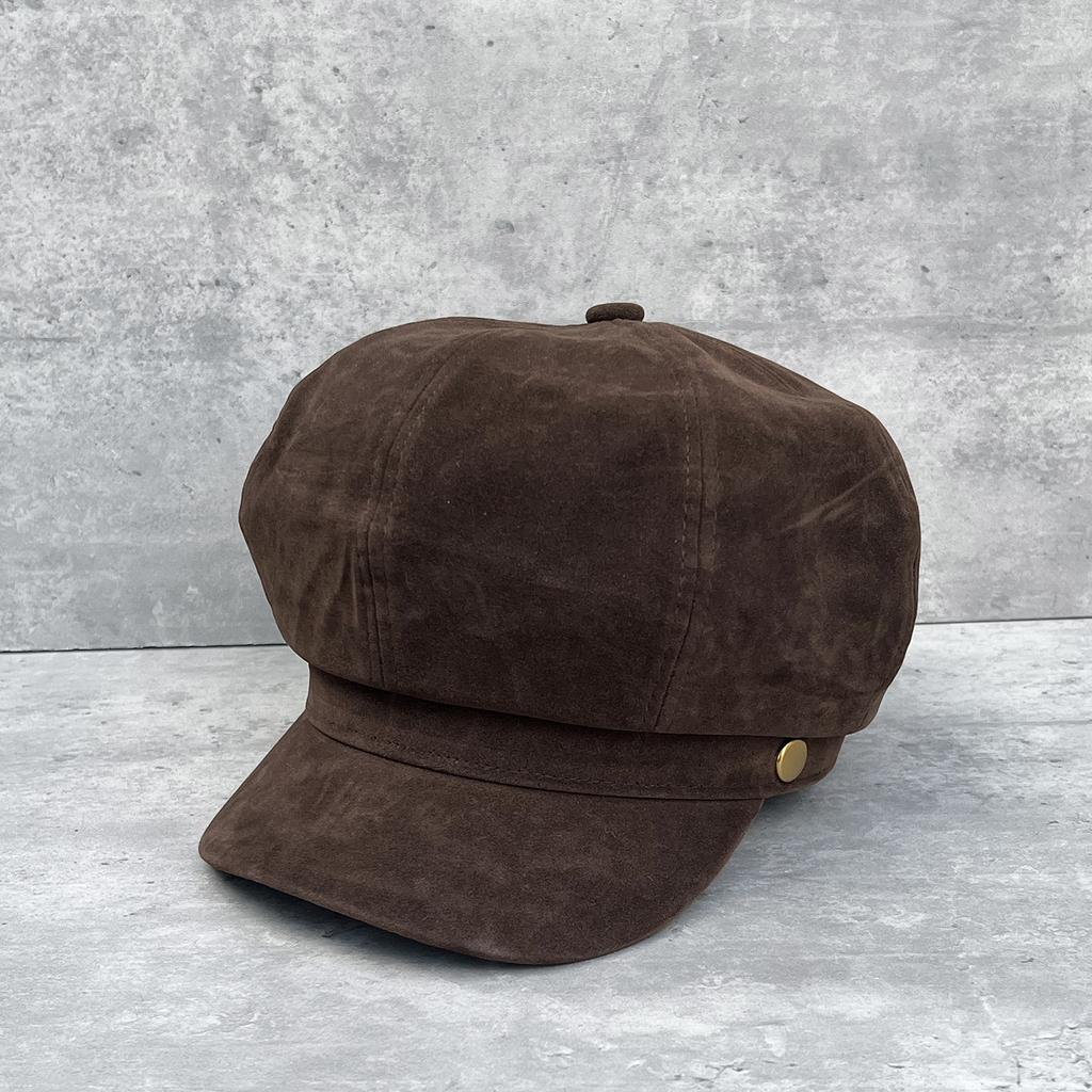 Autumn retro big top octagonal hat women's autumn versatile face small suede texture newsboy hat literary hat
