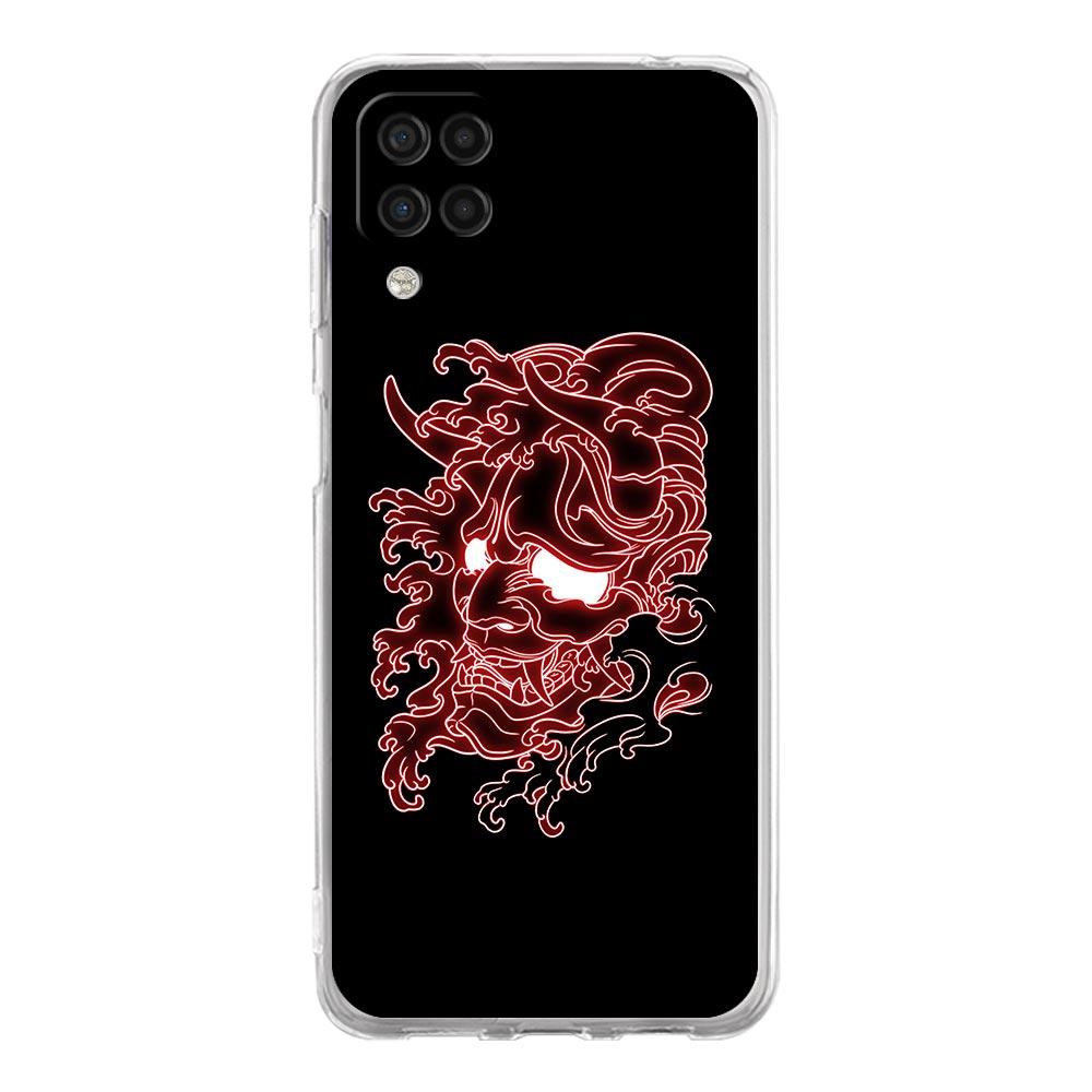 Samurai Oni Mask Neon Phone Case For Samsung Galaxy A51 A71 A21S A12 A11 A31 A41 A03S A13 A33 A73 A53 A52 A32 5G A23 Clear Cover