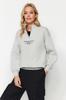 Women's Fashionable Stylish Sweatshirt Stone Thick Inside Fleece Zippered High Collar Oversize Wide Fit Knitted Sweatshirt
