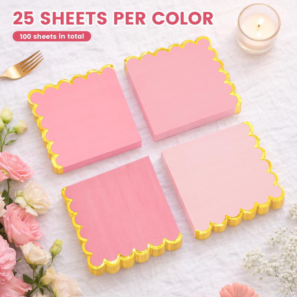 100 Pcs Cocktail Napkin 5 Inch Scalloped Edge Cocktail Napkins Reusable Scalloped Party Paper Napkin for Party Wedding Birthday