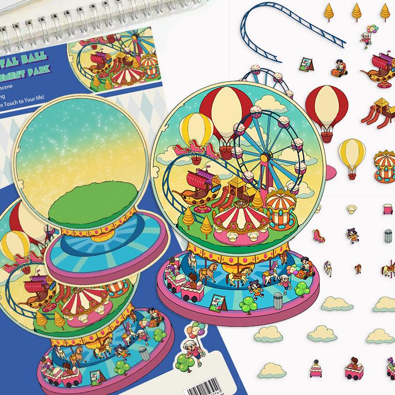 Cartoon Landscape Sticker Cute Miniature World 3D Three-dimensional House Unzipped DIY Scene Handbook Sticker