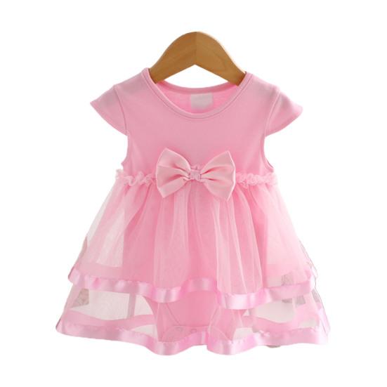 Mädchen Kleid Schöne Net Garn Spleißen O-ansatz Baby Einteiliges Strampler Mesh Kleid für Party