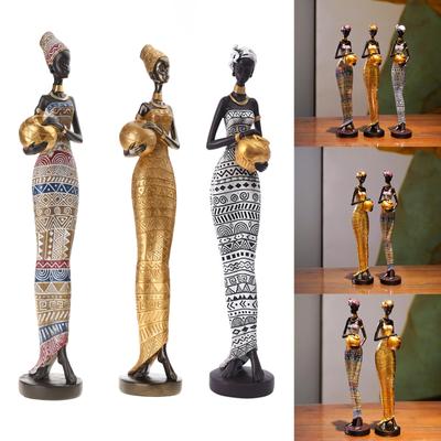 African Statue Exotic Tribal Lady Sculptures African Women Figurine for Home Office Living-Room Decoration Resin Figure