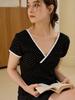 Endeopobeu V-Neck Lace Top _ Dot Black