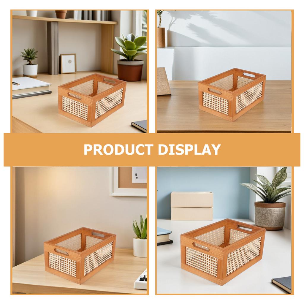 Bamboo Woven Wooden Storage Basket Desktop Organizer Decorative Home Decor Sundry Holder Shelf