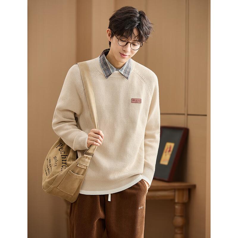 

TonLion Men s Crew Neck Knit Sweater with Contrast Trim L