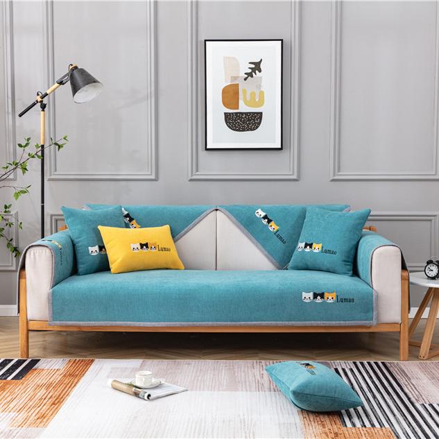 Four-season Model Chenille Sofa Towel Cute Cat Head Letters Fabric Sofa Cushion Non-slip Sofa Release
