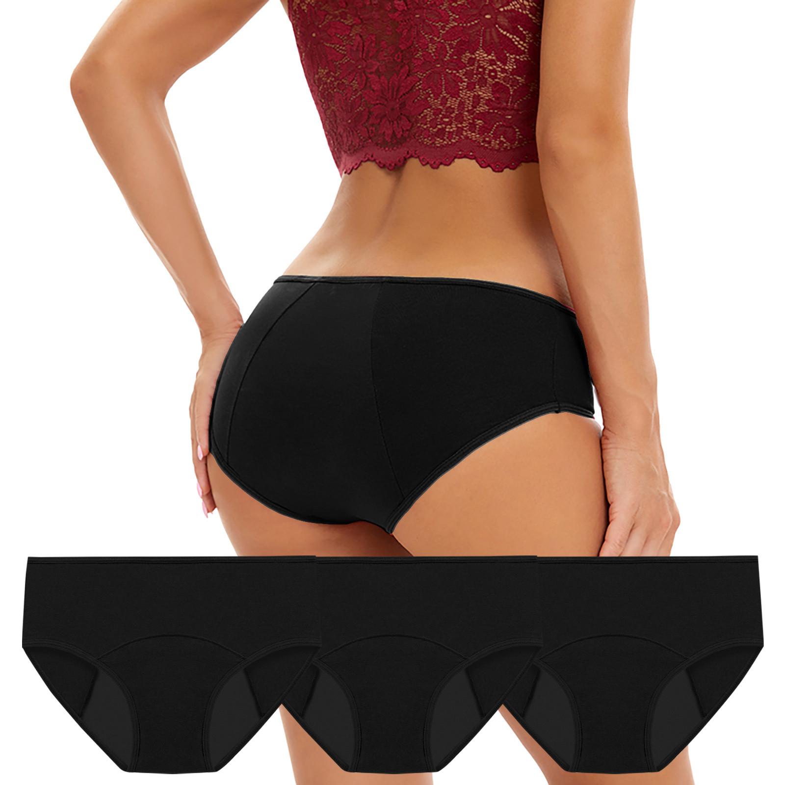 

Большие размеры для женщин, впитывающие водонепроницаемые жидкие трусики с низкой талией, треугольные физиологические трусики, 3 шт. L чёрный