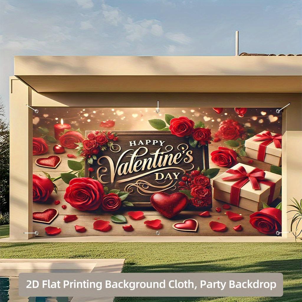 1 Valentine's Day Spotlight Background Flag, Romantic Rose and Gift Box Design, Suitable for Home Decoration