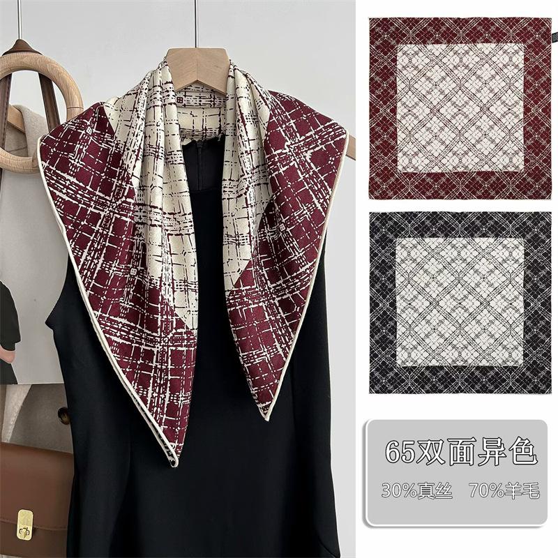 Silk wool cashew nut floral wool scarf silk silk scarf mulberry silk large square scarf spring and summer new elegant women s square scarf 65*65cm (silk + wool)