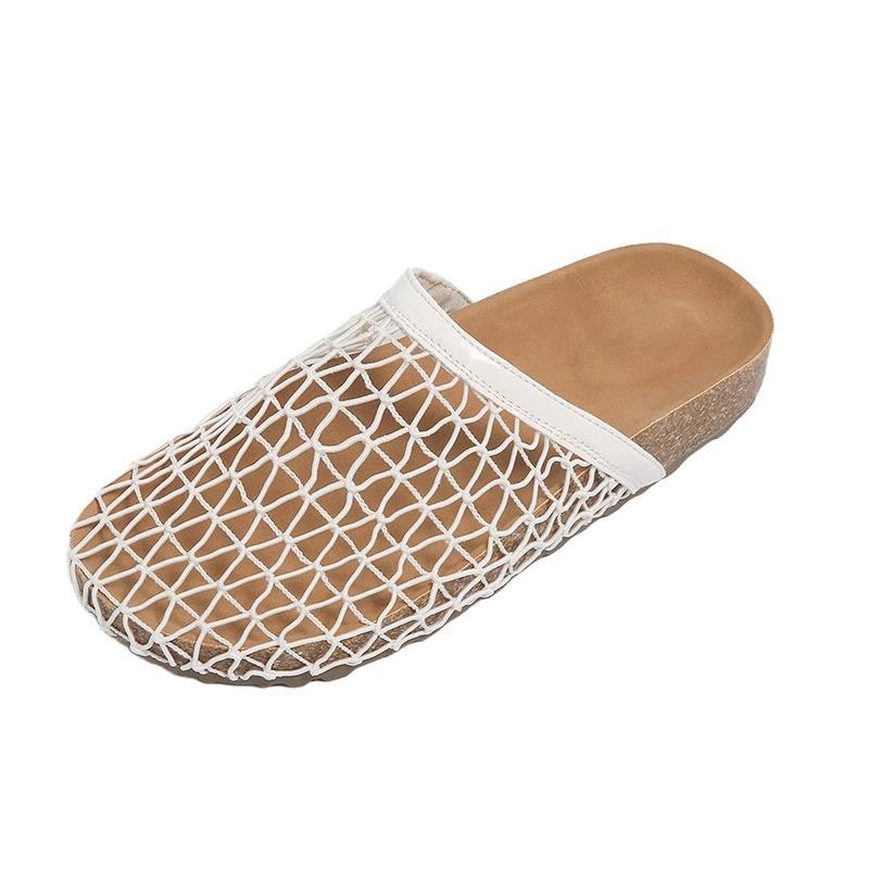 Retro niche bag head slippers new fishing net hollow thick-soled women's shoes woven half-pack slippers