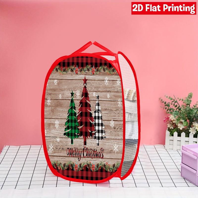 1Pcs Santa Claus Pop-Up Laundry Hamper Expandable Mesh Hamper Basket for Room Bedroom Bathroom Organization Contemporary Storage