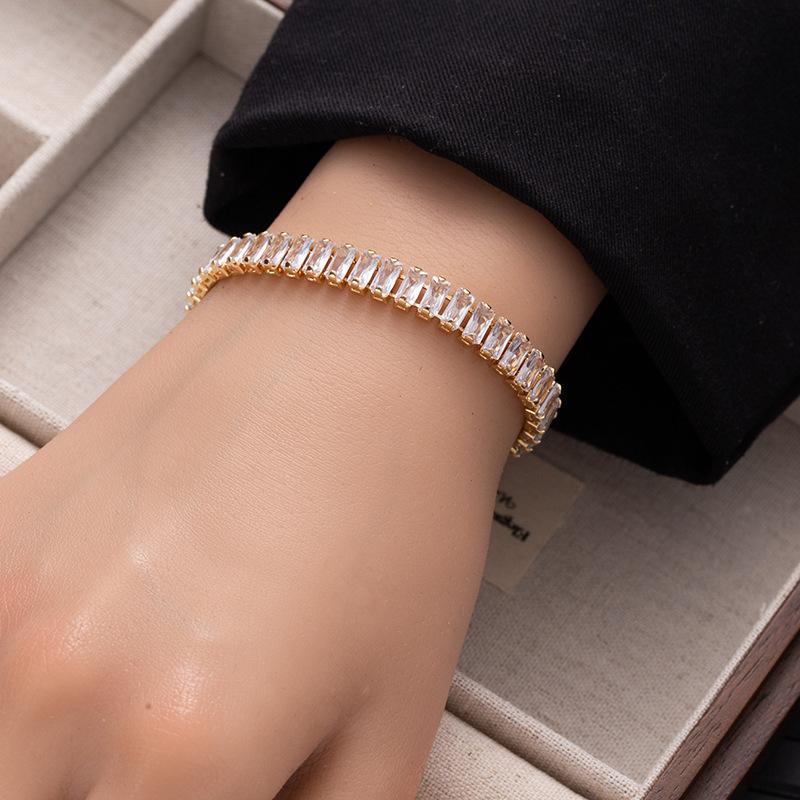 Earrings Color Zircon Bracelet Rectangle Full Diamond Tennis Bracelet E-Commerce Special Hand Jewelry
