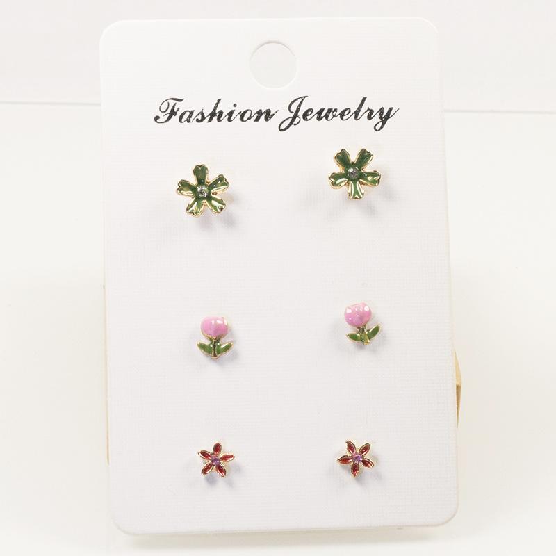 Silver Needle Spring and Summer Trendy Flower Stud Earrings Three-piece Set, Cute Girl Heart Temperament In Wind Earrings Earrings