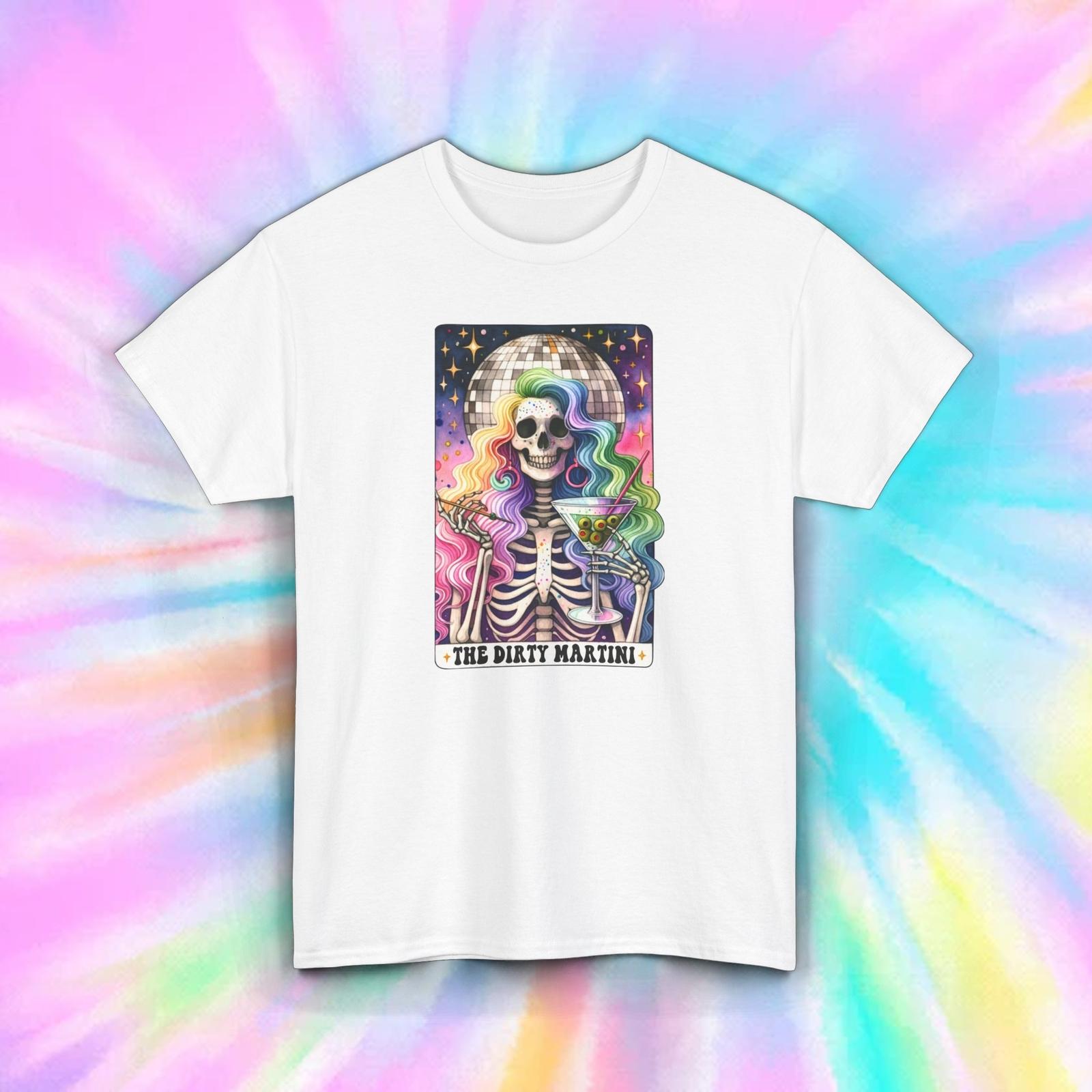 

Skeleton Dirty Martini T-Shirt | Disco Rainbow Party Tee | Halloween Shirt S-5XL 5XL різнокольоровий