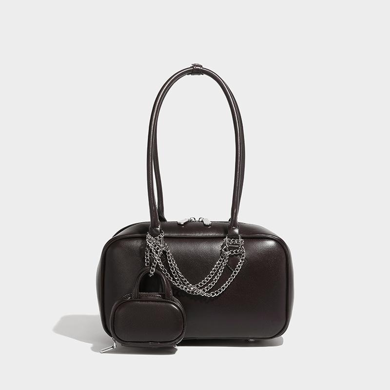 2025 Spring/Summer Korean-style women s underarm bag, new cross-border vintage oil wax leather commuter bag, niche Boston bag чёрный