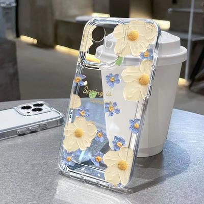 Ästhetische Blumen-Handyhülle für iPhone 16 15 13 11 12 14 Pro Max 8 7 Plus XR X XS SE Stoßfeste, klare Schutzhülle