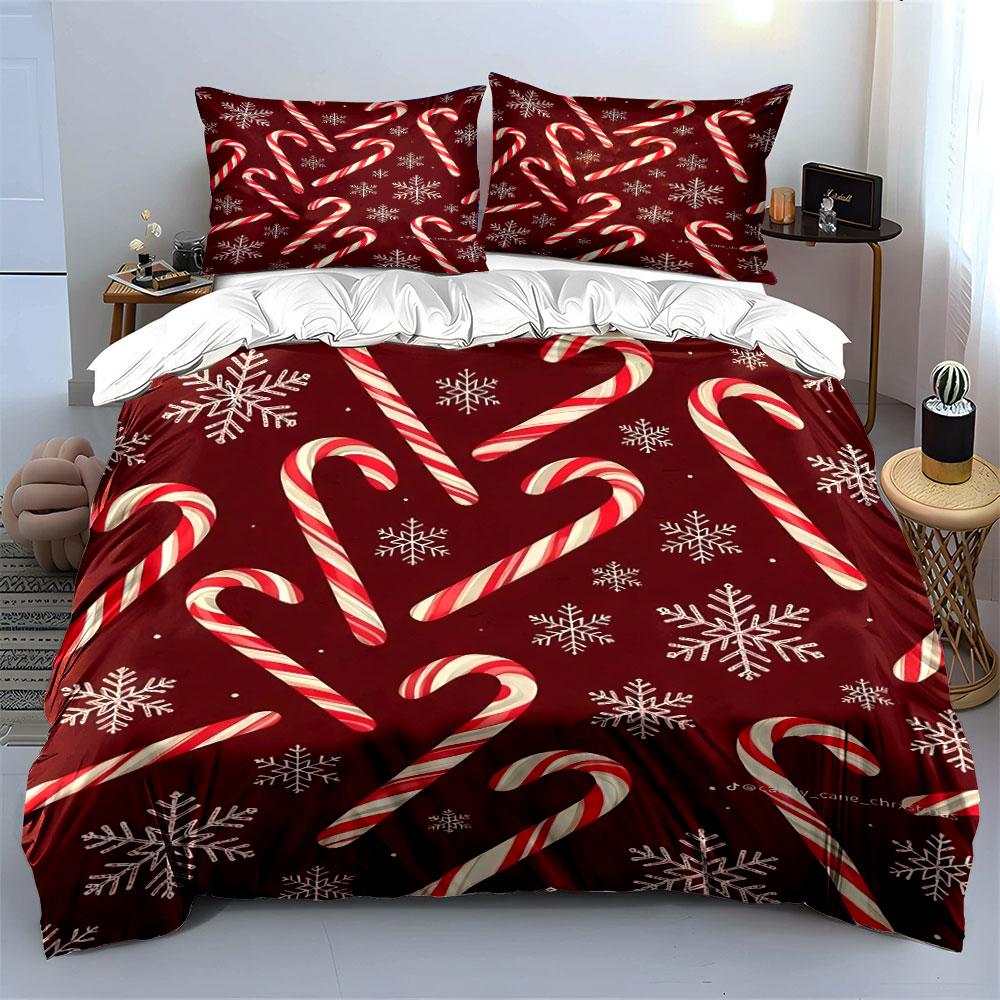 Candy Cane Snowflake Bedding Bedding Duvet Cover Set Duvet Cover Pillowcases (1 * Duvet Cover 2 * Pillowcases, Without Duvet Insert)