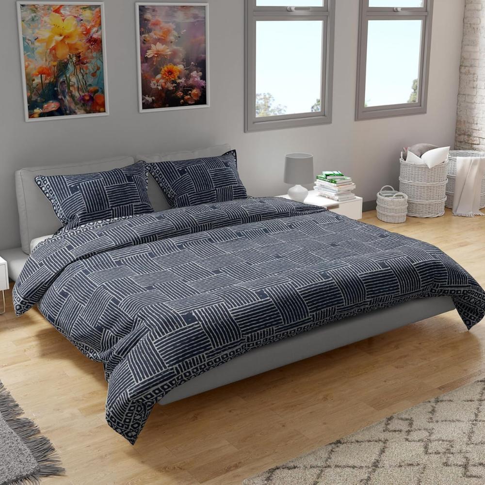 

Комплект из 3 предметов одеяла Kantha Quilt из органического хлопка ручной работы - покрывало цвета индиго с принтом (Включает 1 одеяло и 2 наволочки.) Twin Size (68 X 86 )