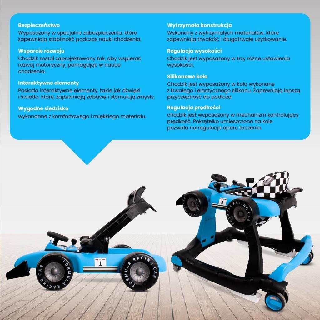 Interactive Walker Ride-on Pusher Racing Car Formula 1 3in1 Blue