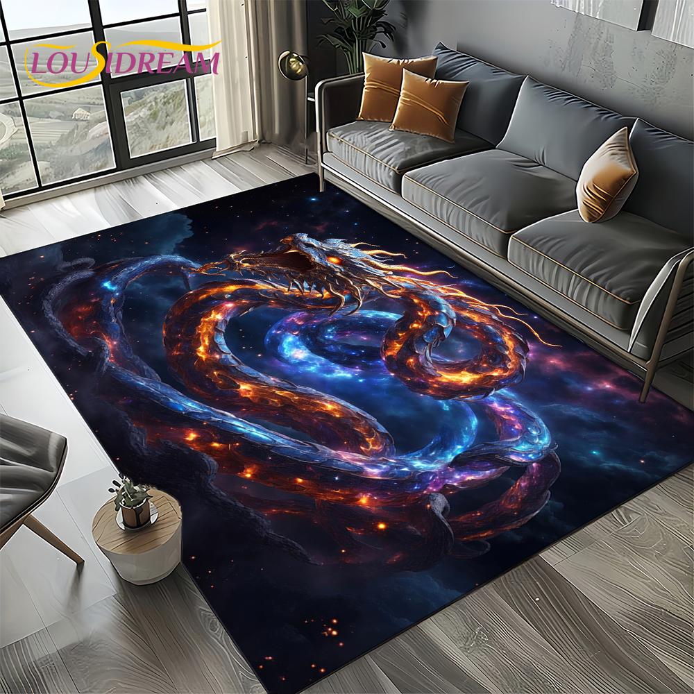 Chinese Style Dreamy Dragon Cartoon Carpet Rug for Living Room Bedroom Home Sofa Decoration,Kid Area Rug Non-slip Floor Mat