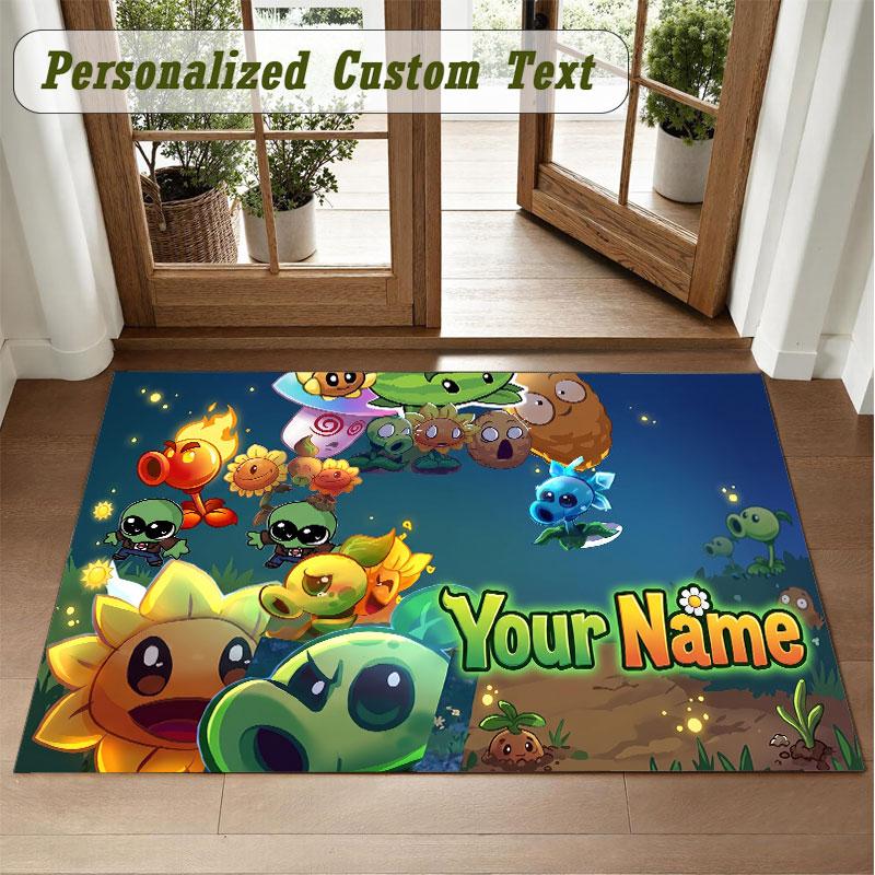 Crystal Velvet Square Rug Custom NamePlants vs. Zombie Pattern Non Slip Home Floor Decor Rug