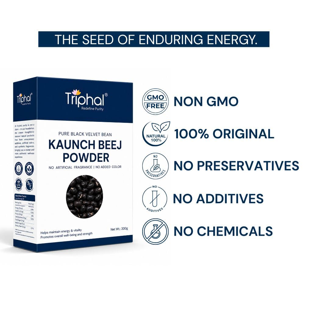 TRIPHAL Kale Kaunch Beej Churna (200g) | Organic Ayurvedic Seeds Powder For Reproductive Health | Non GMO | Natural & Pure Powder