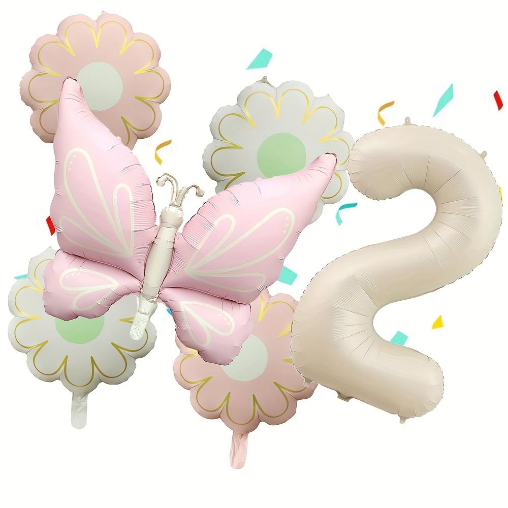 6pcs Matte Pink Large Butterfly Flower Balloons 40 Inch Cream-Colored Numbers 1-9 Birthday Celebrations Home Party Decoration