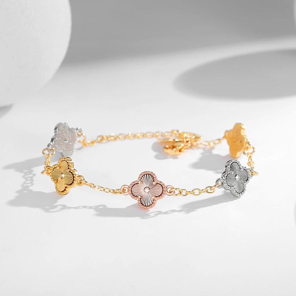 Four Leaf Clover Bracelet for Women, Light Luxury, High-end Floral Temperament, Handmade Accessory