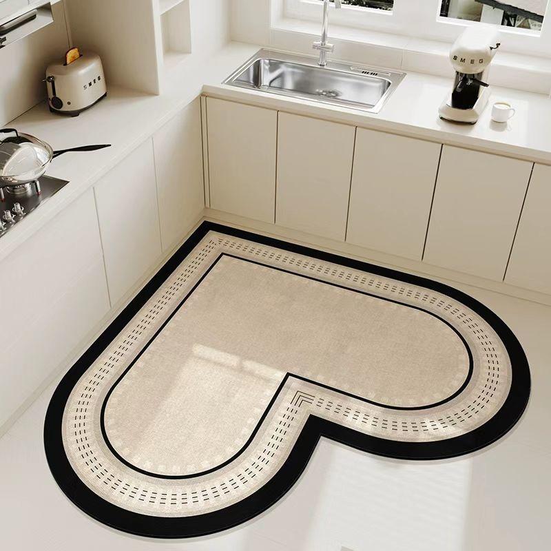 Kitchen Heart-shaped Carpet American Floral Pattern Water-absorbent Quick-drying Large Size Floor Mat Diatom Mud Non-slip Rug