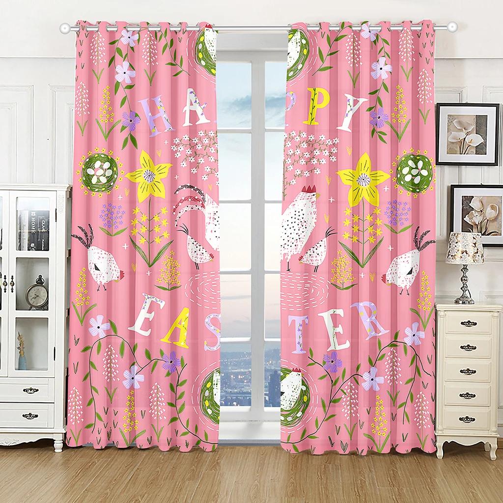 

Пасхальные яйца пасхального кролика оконная занавеска, гостиная, спальня, фестиваль, дом, кухонный декор 50W160H(CM)x2Panel&Grommet Top