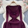 Sexy Bodycon V Neck Flare Pletené šaty s dlouhým rukávem Elegantní Elegantní Vestidos Podzimní Ženy Módní Hip zavinovací šaty