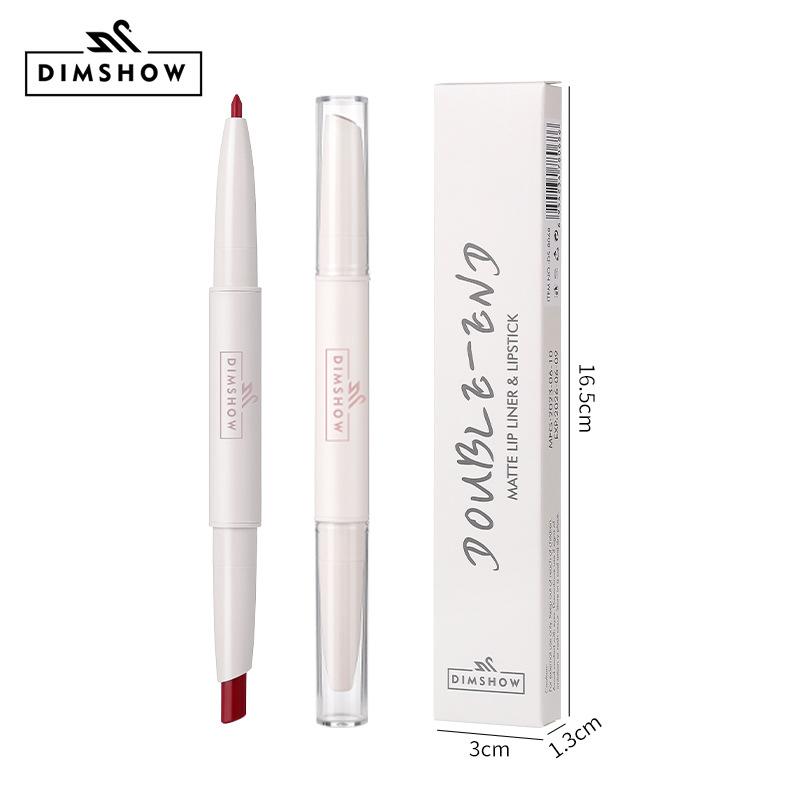 Dimshow Matte Lip Liner Lipstick 2 In 1 Pen Long Wearing Non Transfer Sexy Red Rotating Double Headed Makeup Cosmetics