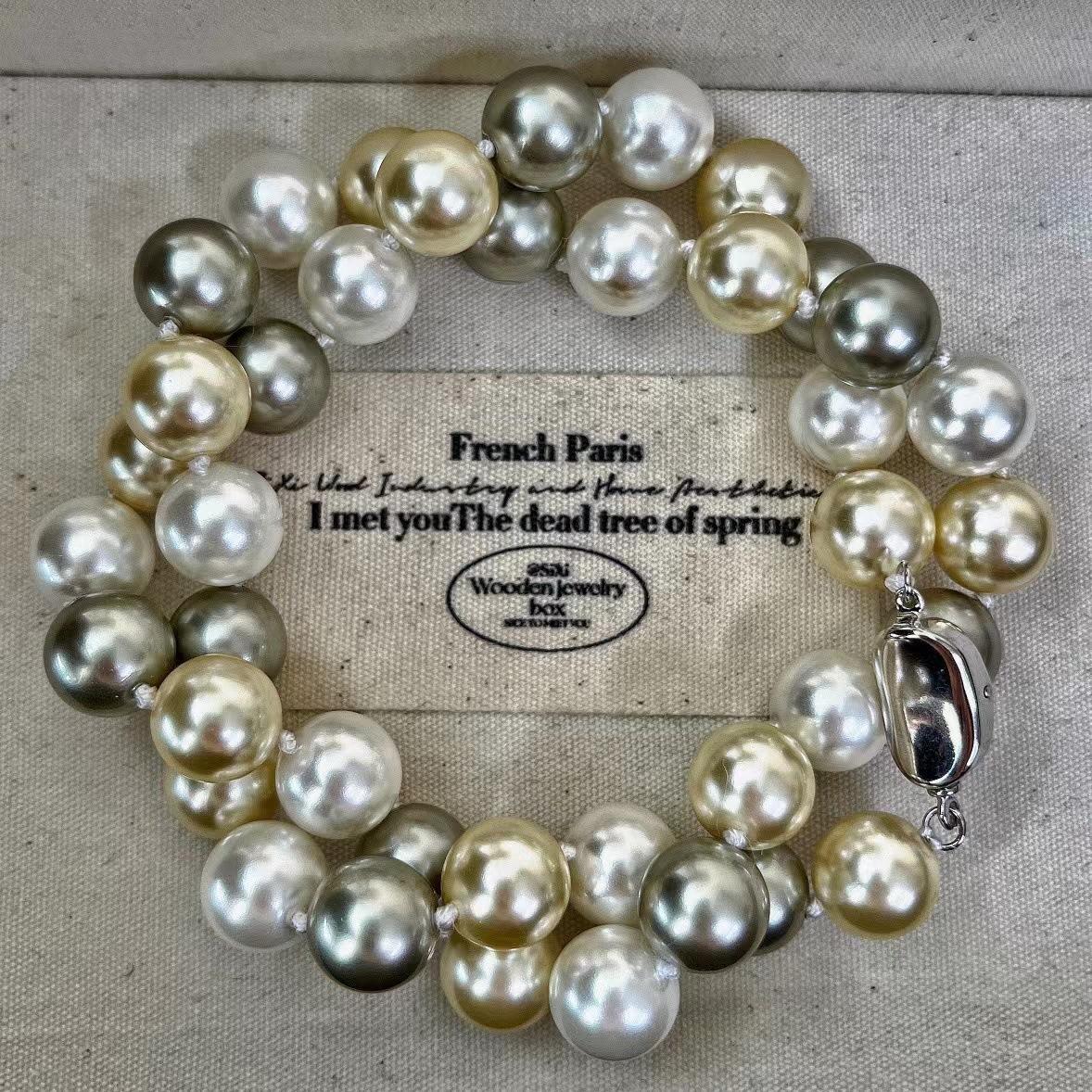 

Cream White Retro French Knotted Round Strong Light Simulation Pearl Necklace, Classic Versatile Neck Chain Retro Literature And Art