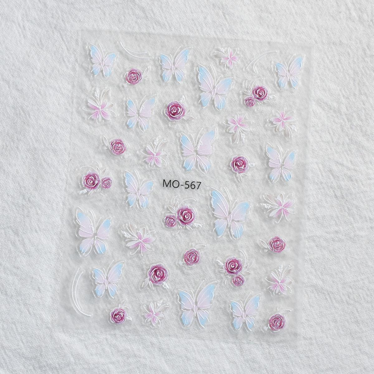 Luxury Embossed Floral & Butterfly Nail Art Stickers - Blue & Pink