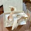2025 New Bag Head Hollow Sandals Women's New Lace Pearl High Heels Shallow Mouth Pointed Thick Heel Single Shoes