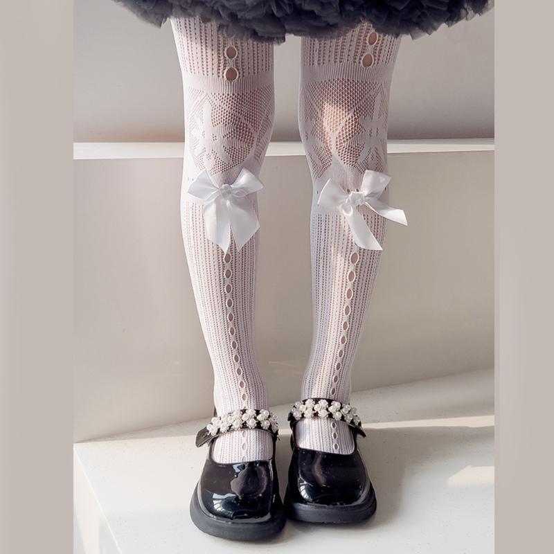 Fashion Fishnet Leggings for Girls Large Bowknot Tights Hollowout Stockings Kids Pantyhose for Summer Spring Dresses