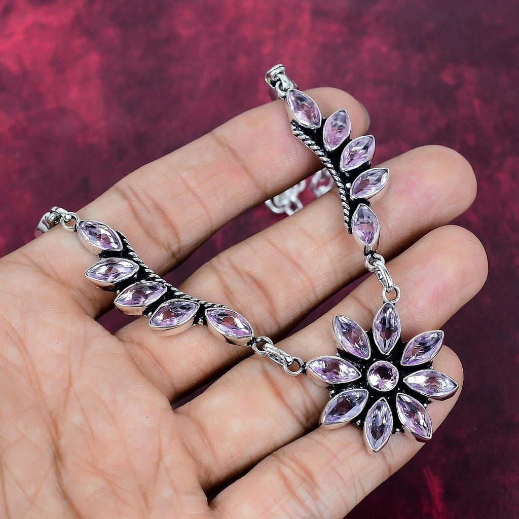 Pink Kunzite Jewelry, 925 Solid Sterling Silver Necklace, Handmade Gemstone Jewelry Necklace For Memorial Day