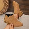 Pointed Rear Zipper Short-tube Martin Boots Women's Plus Size Leather Boots Solid Color Thin Thick-heeled Leather Ankle Boots