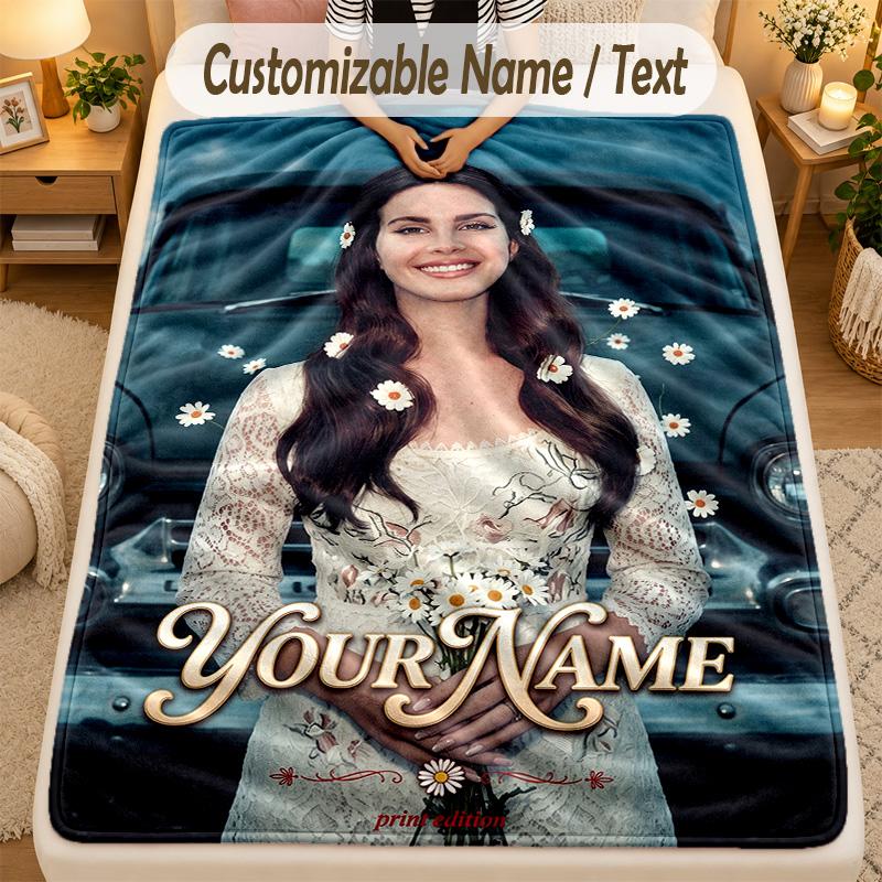 Flannel BlanketLana Del Rey Custom Name Text Personalized Soft Warm Throw Blanket Home Decor Gift