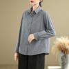 Women's Turn Down Collar Long Sleeve Shirt Loose Fit Vintage Stripe Cotton Linen Casual Blouse