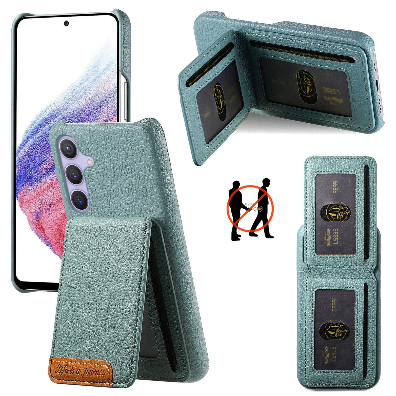 

For Samsung Galaxy A56 5G Case RFID Blocking Card Holder Litchi Texture Leather Back Cover Sky Blue